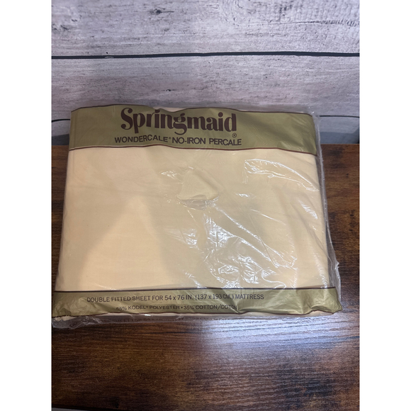 VINTAGE SPRINGMAID WONDERCALE NO IRON PERCALE DOUBLE FITTED SHEET‎ NIP - Picture 1 of 3